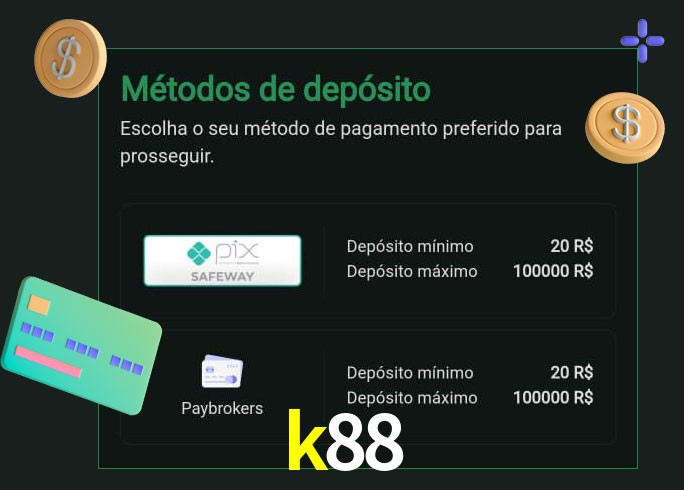 O cassino k88 oferece uma grande variedade de métodos de pagamento